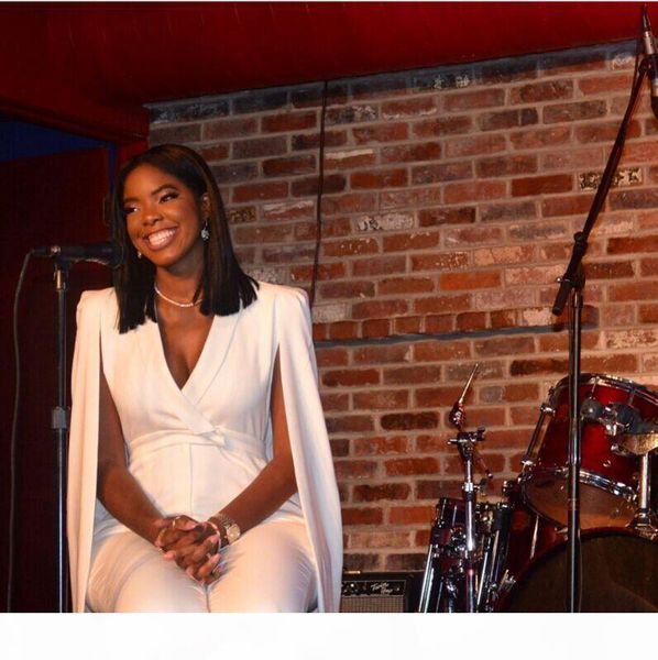 

2019 high waist white jumpsuits women v-neck party rompers night club shawl jumpsuit casual shawl cape bodysuit overalls cape blazer, Black;white