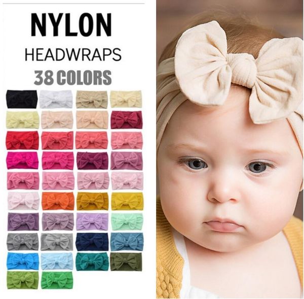 

baby girl turban headband soft nylon headwraps bow knot head bands stretchy hair bands children girls fashion hair accessories new e121708, Slivery;white