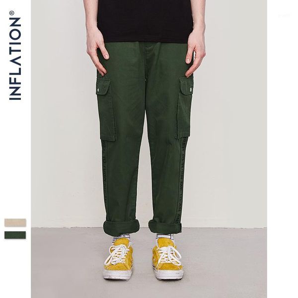 

inflation brand spring winter new fashion 2020 new arrival straight mens casual pants side letter print cotton trousers 8870w1, Black