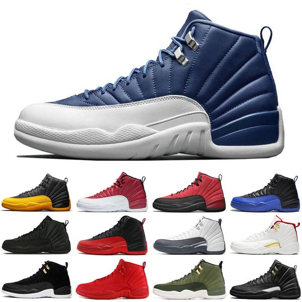 

new university gold 12 12s men basketball shoes dark concord grey reverse flu game taxi athletics mens trainers sports sneakers size 7-13, White;red