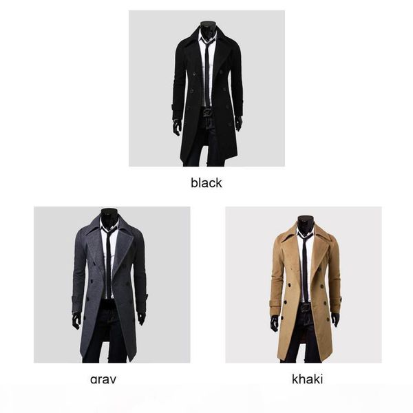 

men overcoat 2018 new arrival trench coat slim mens long jackets and coats overcoat double breasted trench coat men windproof with ship, Black