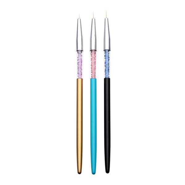 

professional nail liner pen with rhinestones handle for drawing short strokes, details, blending, elongated lines, stripes nail tool set of