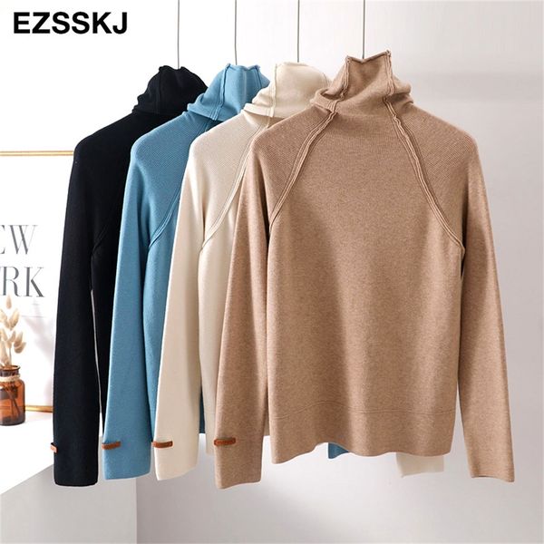 

turtleneck women autumn winter thick pullover solid knitted female oversized pile collar sweater y200722, White;black