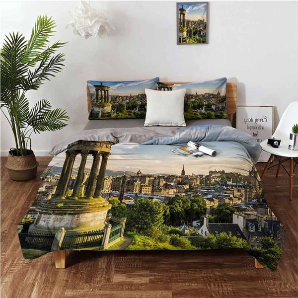 

edinburgh town aerial view of historical buildings heritage panorama artbedding 3-piece set