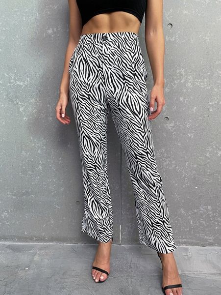 

zebra striped slant pocket pants b1st#, Black;white