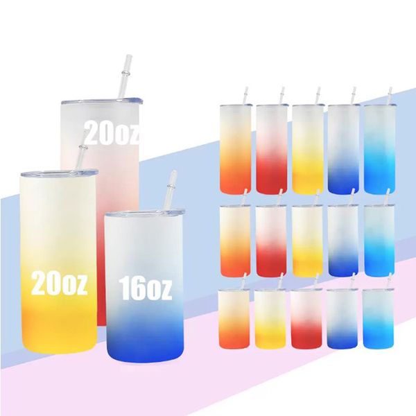 

16oz 20oz 25oz sublimation gradient straight glasses drinking glass with bamboo lid cork lids diy multi-color beer can glasss sublimating be