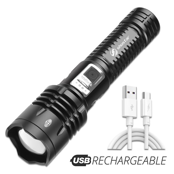 Torcia a LED XHP99 super luminosa ricaricabile con clip per penna La batteria al litio di grande capacità integrata può illuminare 500 metri