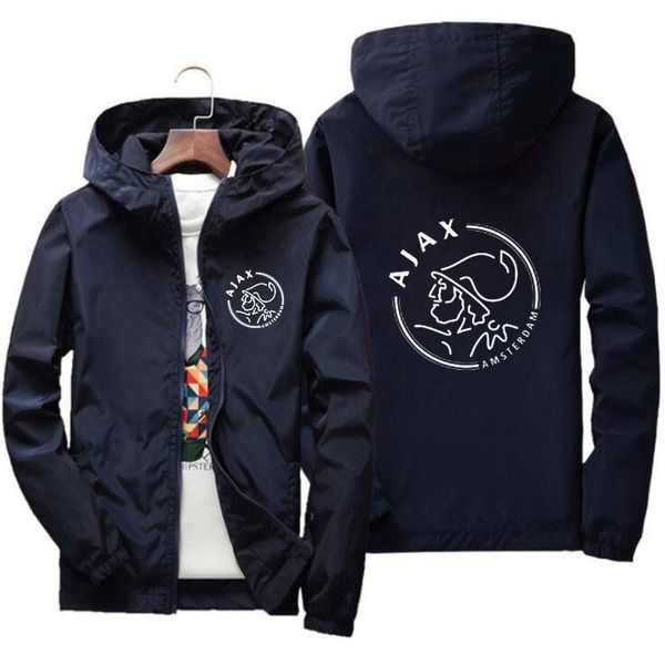 

spring casual waterproof bomber hooded jacket men anime ajax printing slim zipper thin patchwork windbreaker jacket male outwear, Black;brown