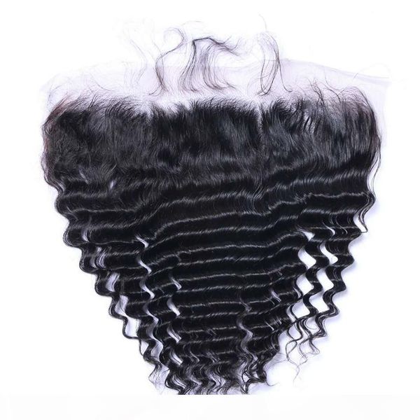 

malaysian deep wave 13x4 lace frontal closure with baby hair virgin human hair frontal swiss lace, Black;brown