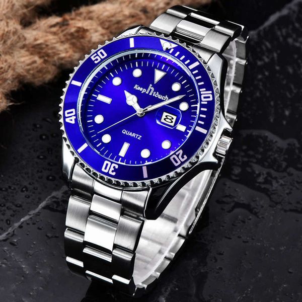 

green men's new keep into ghost watch waterproof watch magnifying glass calendar steel band wrist htm5, Slivery;brown