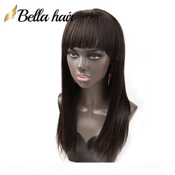 

silky straight hair wigs 100% indian virgin human hair wigs with bang front full lace wigs julienchina bella hair, Black;brown