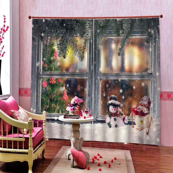 

100x140cm christmas curtains fixture waterproof xmas snowman 2panels drapes