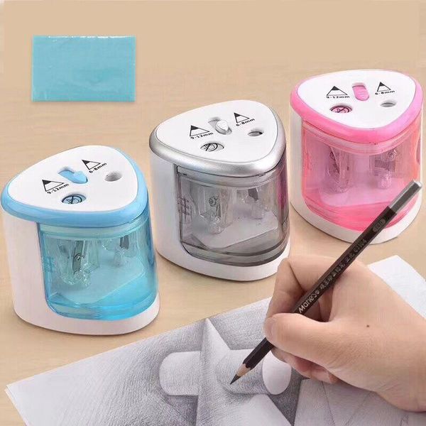 

fashion 1pcs double hole touch switch pen sharpener electric auto pencil sharpener for 6-12mm pencil color pencil school home stationery