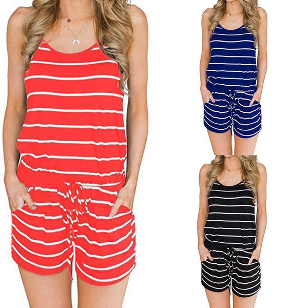 

summer new mid waist striped jumpsuit shorts, White;black