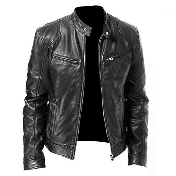 

jaycosin men's coats autumn winter men vintage cool jacket man fashion leather stand collar club jacket male solid polyester1, Black;brown