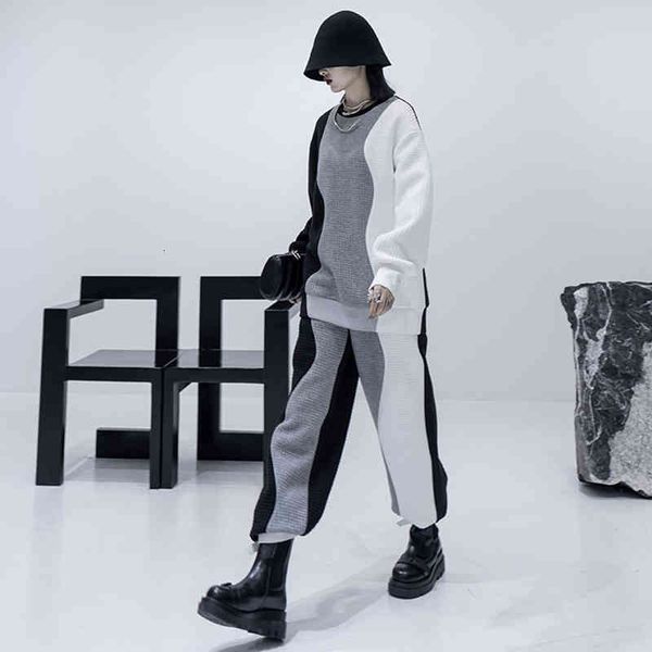 

women's two piece pants [eam] wide leg casual suit round neck long sleeve black loose fit women fashion spring autumn 2022 1de6001 4t7z, White