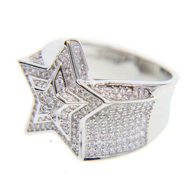 

#9 10 11 full micro pave cz wedding engagement hip hop bling star shape cool street boy bling iced out cz ring s18101607, Slivery;golden