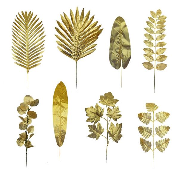 

decorative flowers & wreaths 5pcs gold artificial fake plant fabric leaf palm leaves branch for home christmas wedding el decoration diy flo