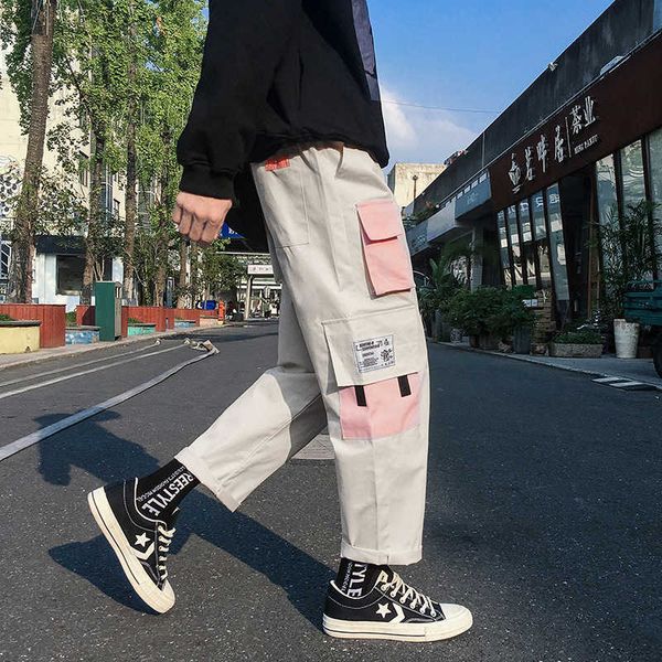 

autumn winter men's casual and tooling korean fashion loose straight versatile long pants men, Black