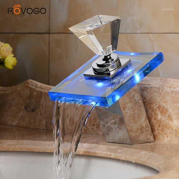 

bathroom sink faucets led light basin faucet waterfall taps, 3 colors change single hole deck mounted water tap1