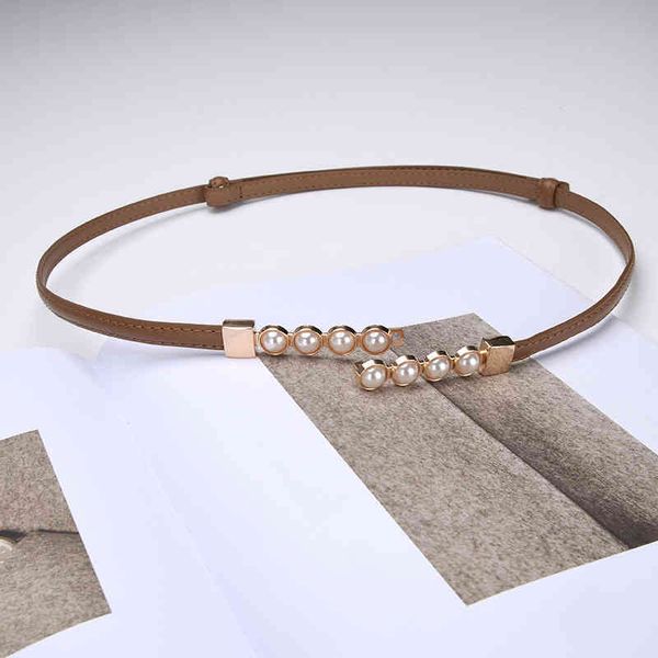 

waistbands belts new adjustable cowhide thin belt net red pearl buckle women's leather decoration with skirt, Black;brown