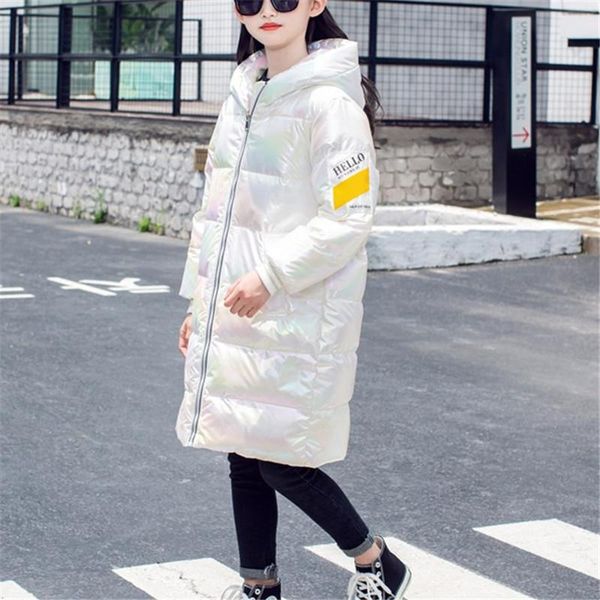 

down coat fashion children autumn winter long overcoat for kids warm hooded girls parkas child clothes snowsuit candy color, Blue;gray