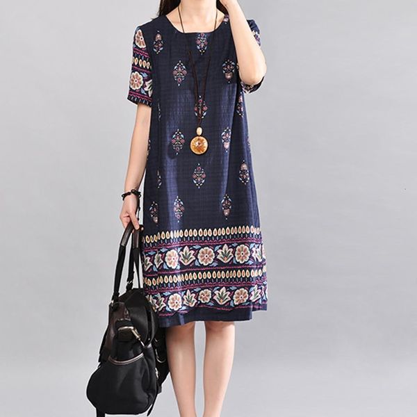 

38 womens casual simple fashion korean dresswomen large size print cotton linen dress o neck short sleeve loose dress, Black;gray