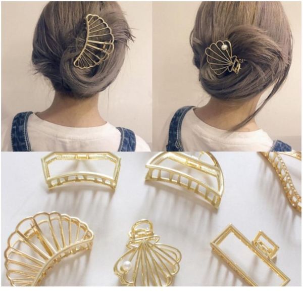 

1 шт. винтаж волос коготь зажимы для волос металлические золотые мода аксессуары для волос для женщин зажимы краб современный стильный пони, Slivery;golden