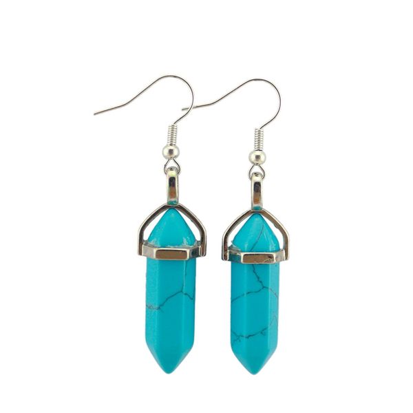 

natural stone hexagonal column charm fashion dangle earring bullet shape crystal women earrings amethyst opal rose quartz obsidian reiki hea, Silver