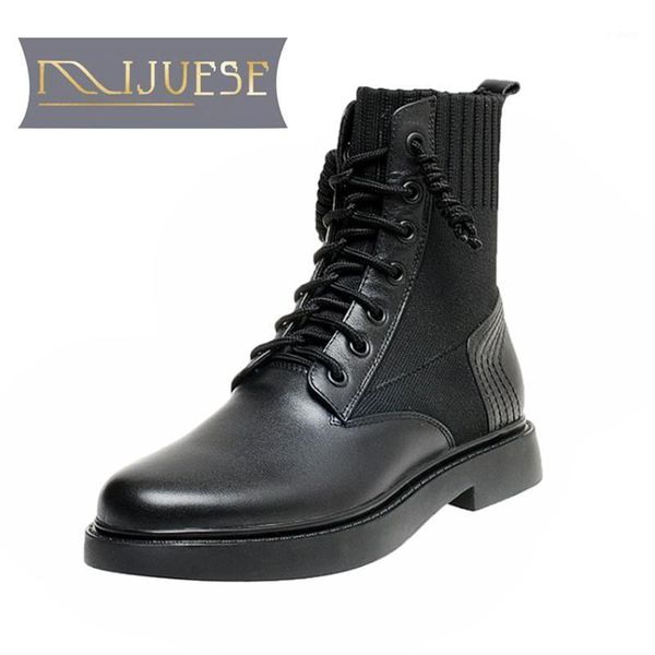 

mljuese 2021 women ankle boots soft cow leather winter short plush lace up round toe low heel equestrian boots party dress1, Black