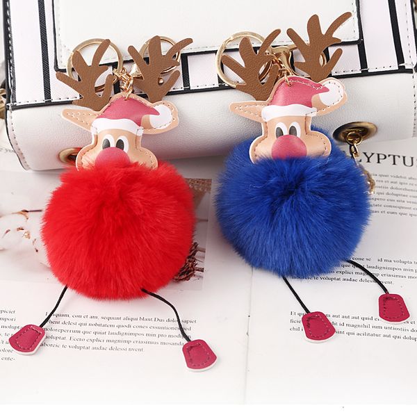 

elk santa claus christmas keychain fur ball reindeer gift bag pendant, Silver