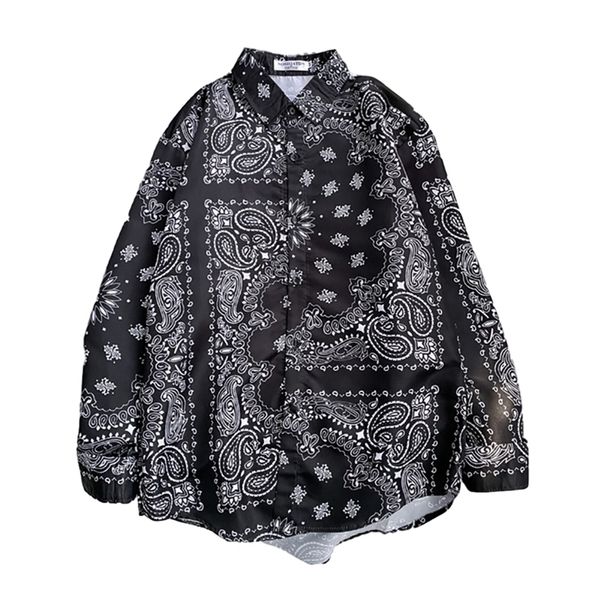 

autumn men's oversize bandana shirt plaid vintage mens paisley shirts clothes long sleeve male cardigan korean thin 220307, White;black
