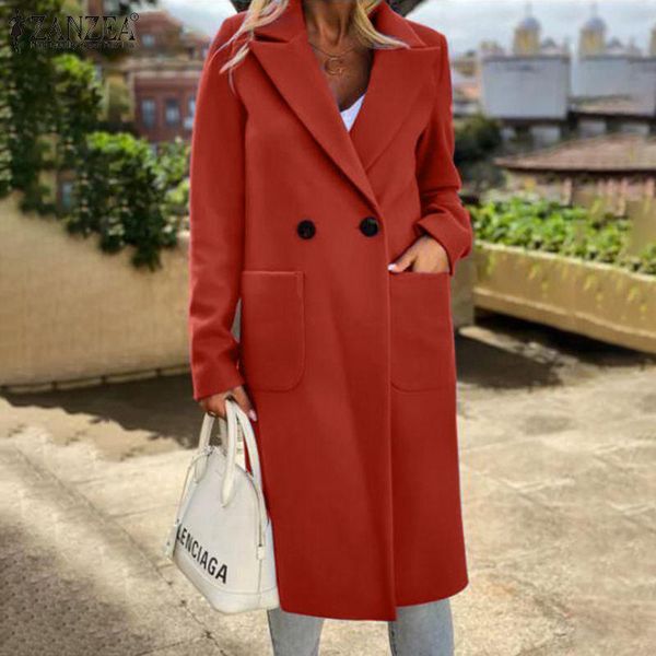 

women's suits & blazers fashion wool blend coats jackets zanzea 2021 casual long sleeve outwears female double breasted overcoats plus, White;black