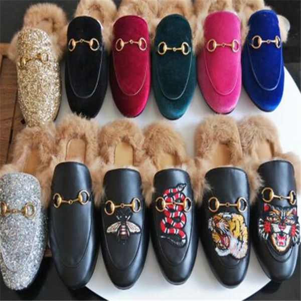 

fashion fall and winter ladies luxury fur mule slippers ladies leather flat mule shoes love shoes fashion outdoor slippers warm, Black