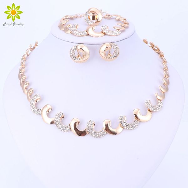

gold color african beads jewelry sets for women party nigerian bridal crystal classic necklace accessories 201222, Slivery;crystal