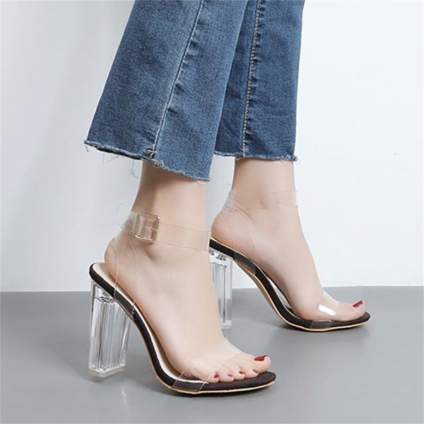 

women jelly sandals crystal leopard open toed high heels women transparent heel sandals slippers 2020 summer shoes pumps 11cm, Black;white