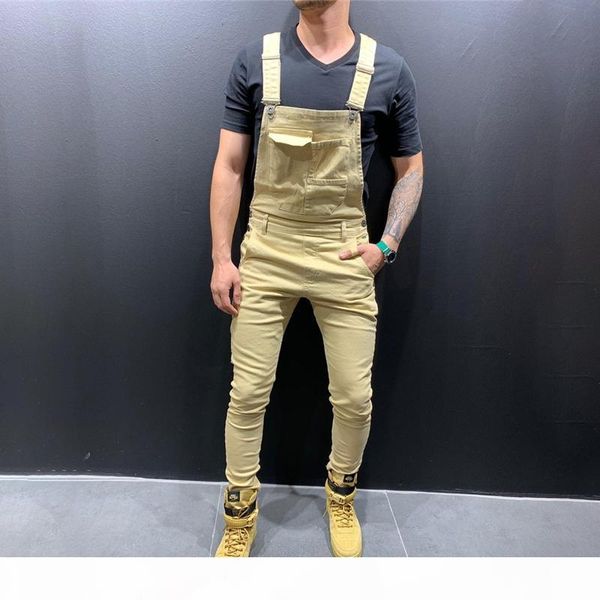 

fashion retro slim black blue denim jumpsuit shredded cotton jeans denim romper jeans male bib jumpsuit jean pants