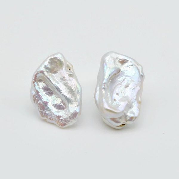 

stud baroque classic earrings, white irregular pearls, 925 sterling silver, ladies pearl earrings, Golden;silver