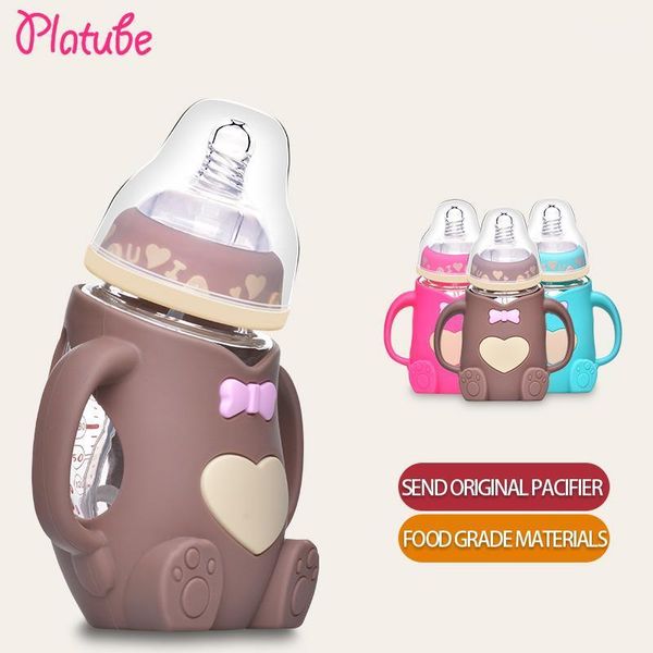 

baby bottles# 240ml silicone milk feeding bottle mamadeira vidro bpa safe infant juice water cup glass nursing feeder1