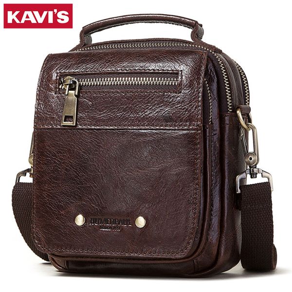 

kavis quality leather male casual design shoulder messenger bag cowhide fashion cross-body bags double zipper travel for boys