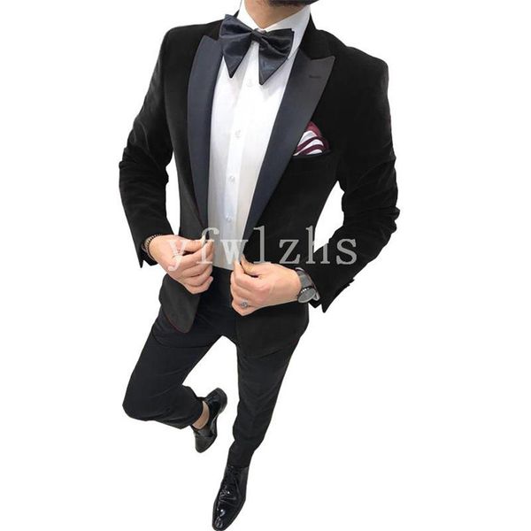 

popular velveteen groomsmen peak lapel groom tuxedos men suits wedding/prom man blazer ( jacket+pantst+tie) y235, Black;gray
