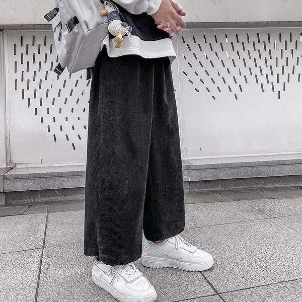 

2021 men's trousers autumn thin new winter pure colour wide legs versatile pants fashion male youth wear 2vvv, Black