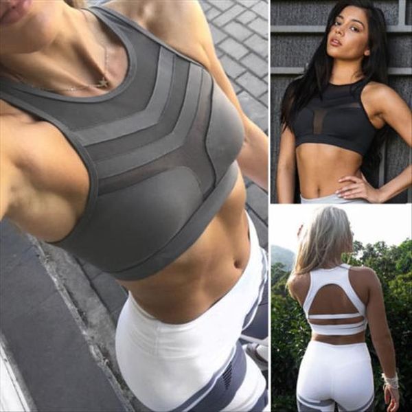 

2017 tank mesh shakproof padded women push up fitness net yarn drop shipping, White