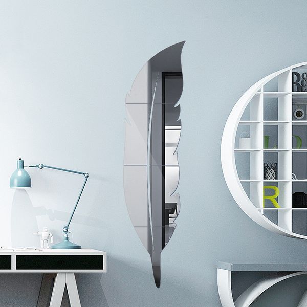 

creativity feather plume 3d mirror wall sticker for living room art home decor vinyl decal acrylic sticker mural wall decoration