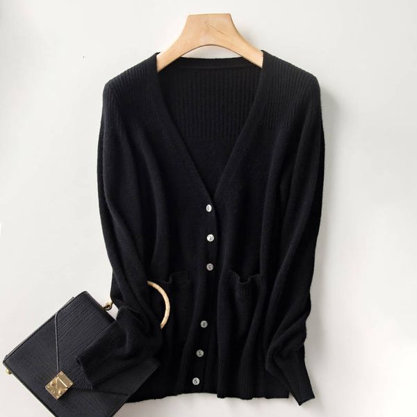 

2021 quality high fashion soft sweaters women 100% wool v-knit ladies winter new cardigan standard clothes q2c1, White;black