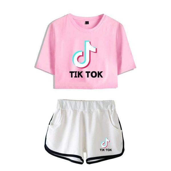 

2020 new factory direct sales tik tok loose large size short sleeve short sleeve shorts suit, White