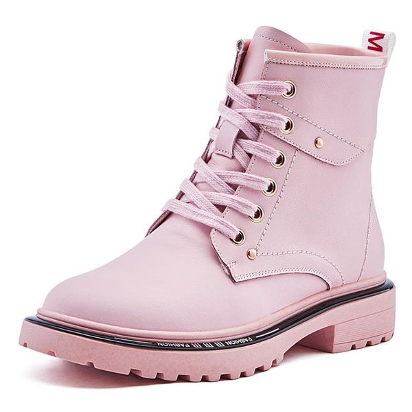 

2021 new arrived ankle boots women leather lady boot wedge rubber women shoes lace-up ladies boot zipper cement mujer footwear, Black