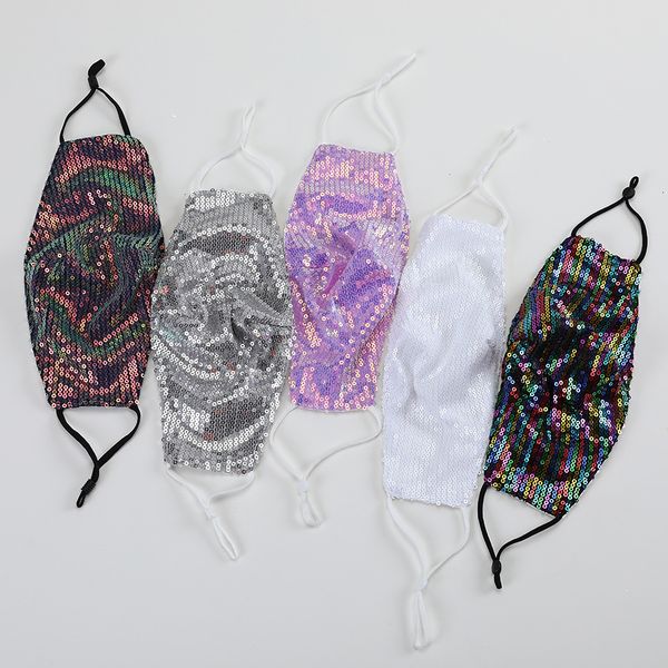 

club bling anti-dust sequined party masks black pm2.5 adjustable mouth reuse face mask with filter in stock