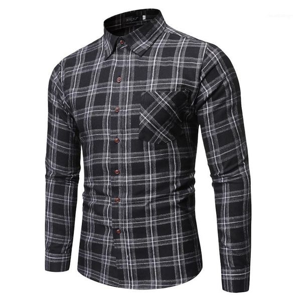 

casual plaid shirt men 2019 fashion lapel long sleeve shirts it man classic wild cotton hip hop streetwear business dress shirt1, White;black