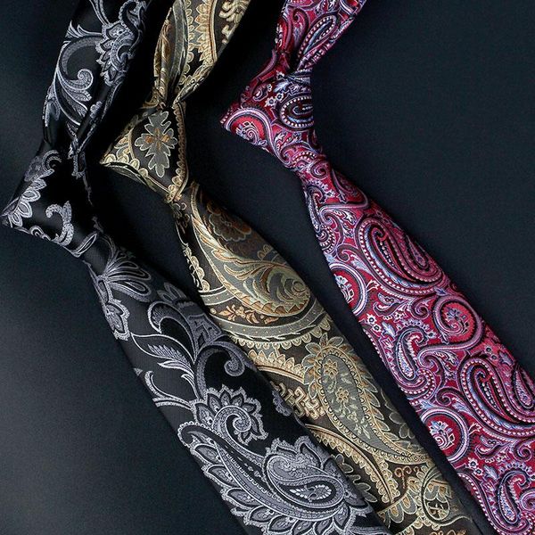 

bow ties fashion mens tie 2021 brand italian style paisley 7cm neck for men business dress suit necktie party wedding gift box, Black;gray